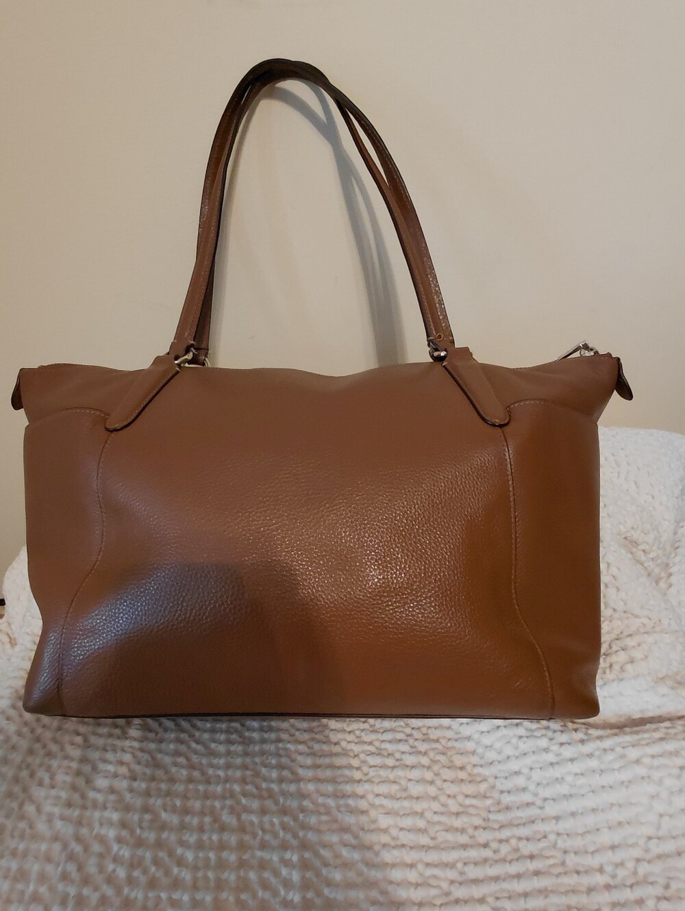 Coach Cognac Pebble Leather Brown Tote Gold Hardware Purse Bag - Picture 3 of 12